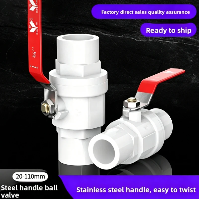 PVC Ball Valve with Steel Handle 4 Points 6 Points Water Shutoff Valve Pipe Fittings 20mm 25mm 32mm 40mm 50mm 63mm