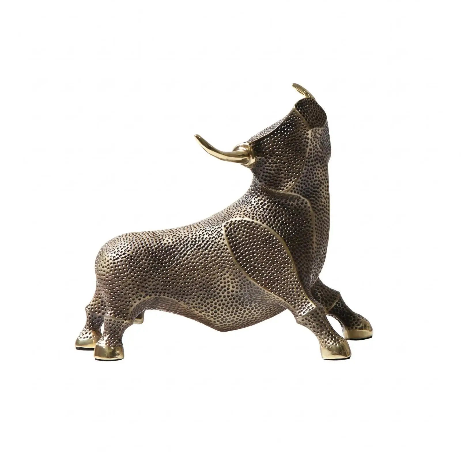 Copper Bull Figurine Dimpled Surface Copper Bull Statue Cast Metal for Shelf