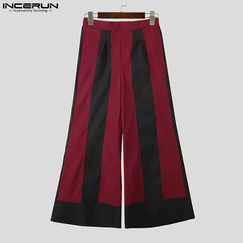 

INCERUN Men Wide Leg Pants Elastic Waist Loose Casual Trousers Men Streetwear 2025 Patchwork Color-block Fashion Male Long Pants
