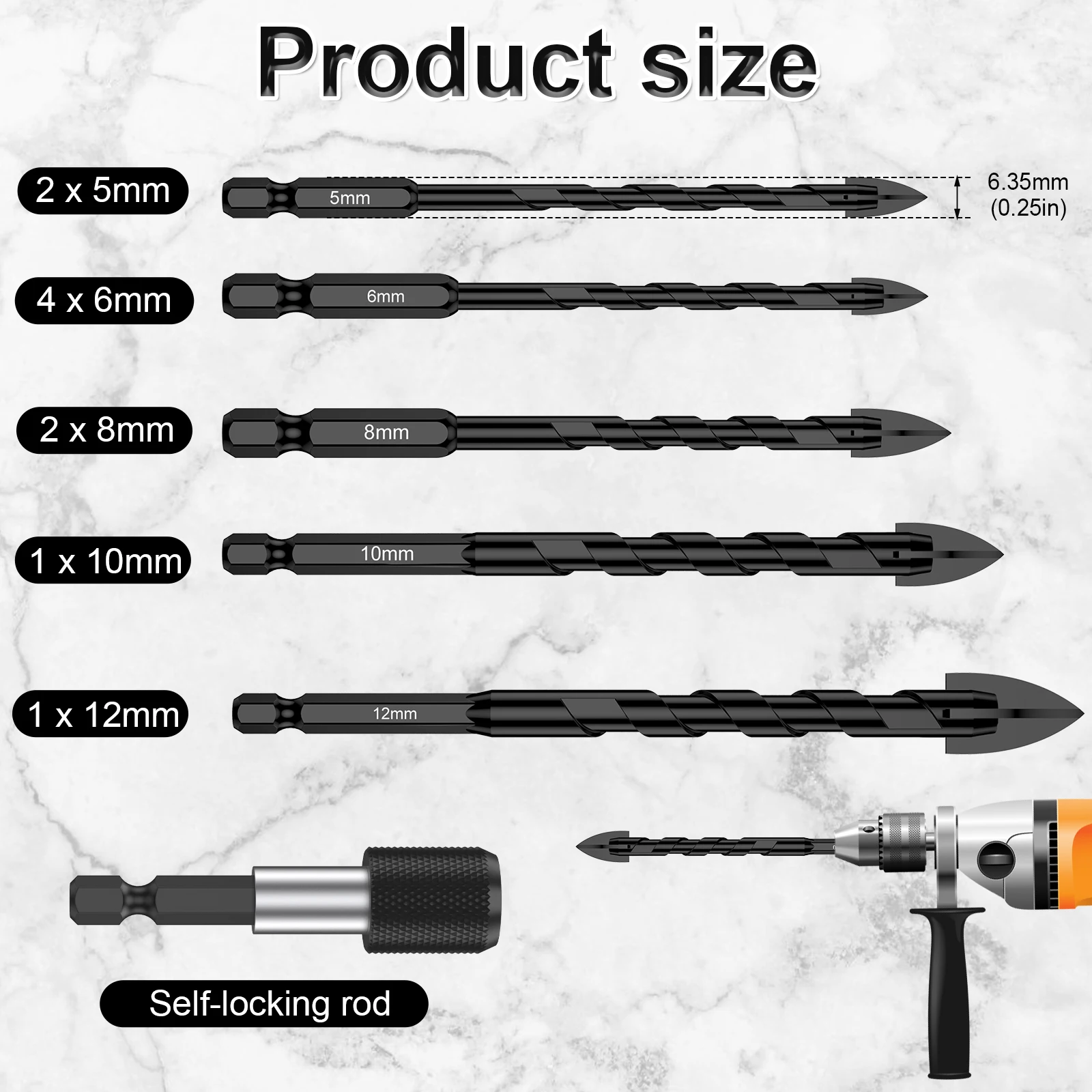 

10Pcs 5/6/8/10/12mm Carbide Hex Shank Concrete Drill Bit Set Masonry Drill Bit SetFast High Precision Punching Drill Bit Kit