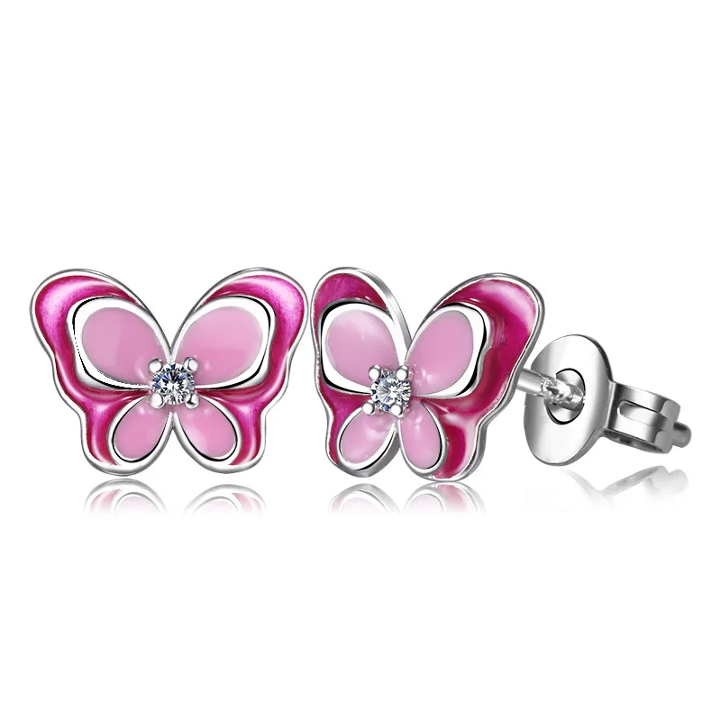 Trendy Funny Animal Ear Accessories Women Silver Color Color Color Elegant Butterfly Shape Stud Earrings with Crystal