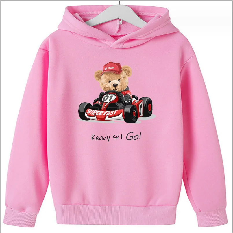 Teddy Bear Christmas Print Drawstring Hoodie Boys Girls Round Neck Modal Short Sleeve T-shirt Tops Sweatshirt