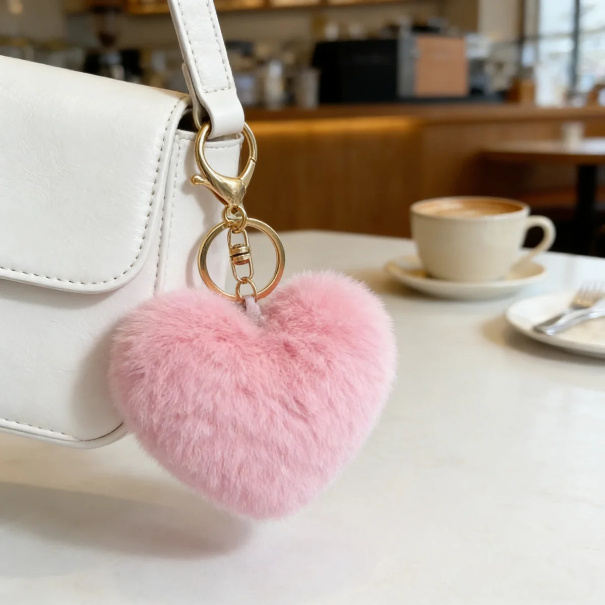 Leopard Print Heart Plush Pompom Keychain Set High-Quality Fluffy Faux Fur Hair Ball for Car Keys And Bags Gifts