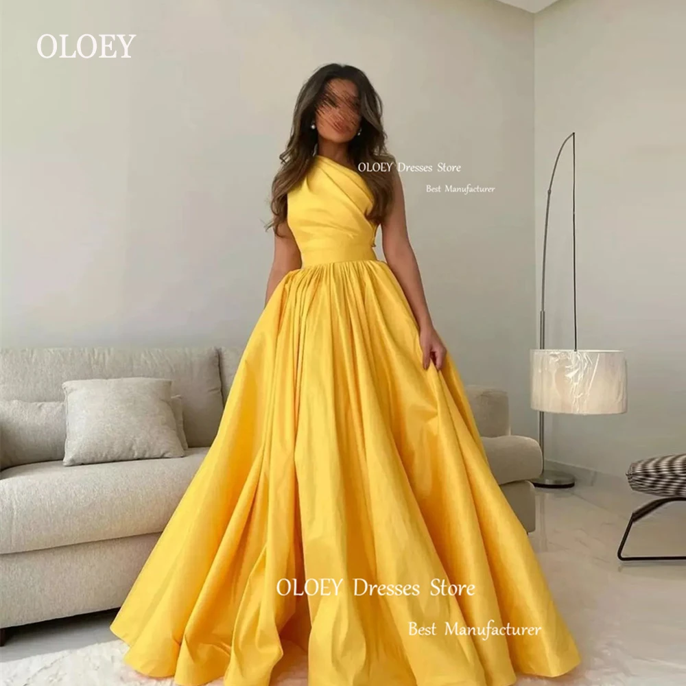 OLOEY-Robe de soirée style arabe, vintage, simple, jaune, ligne A, fendue, longueur au sol, tenue de Rh