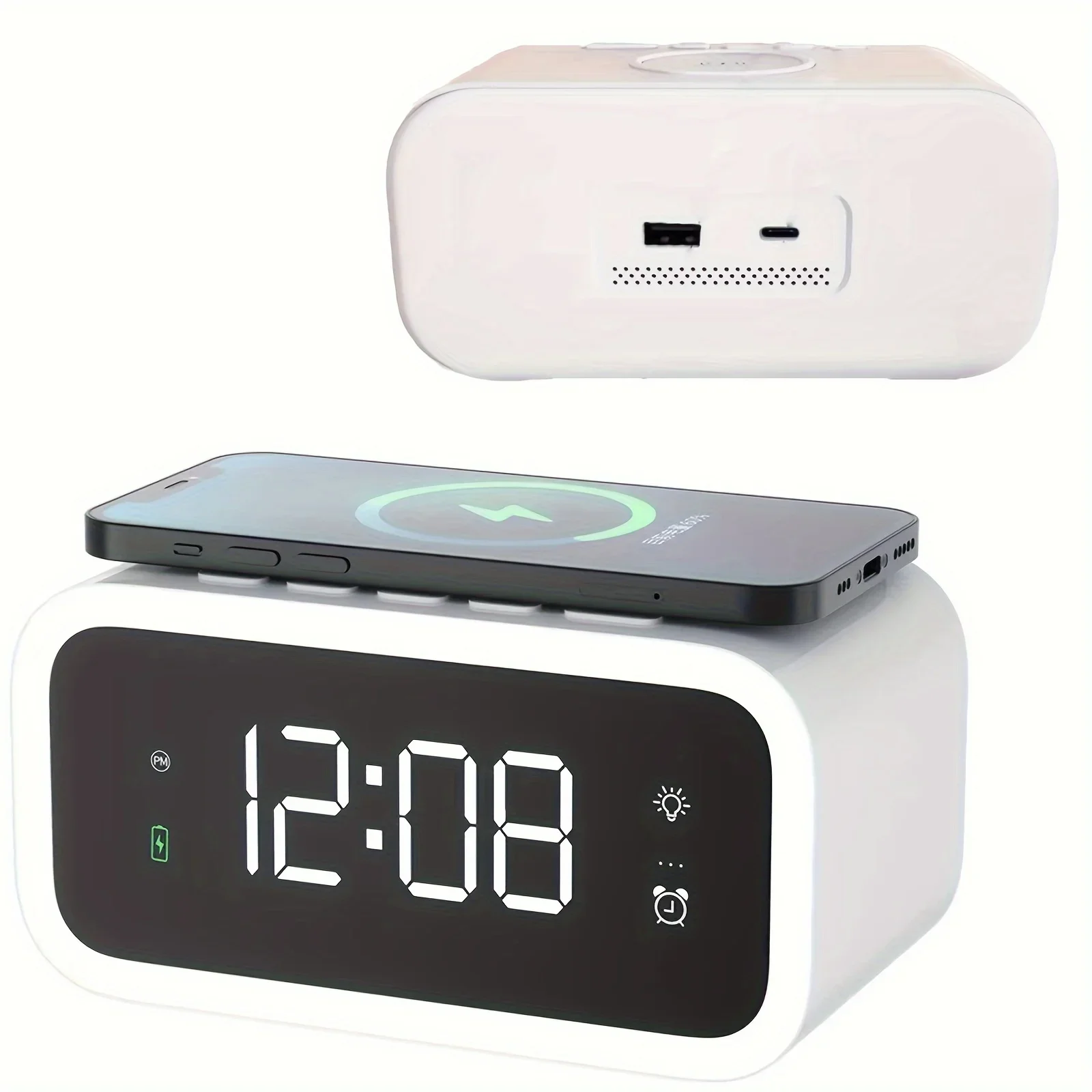 LED Large Screen Wireless Charging Alarm Clock Magnetic Fast Charging, Wireless Clock Charger, dimmable Alarm Clock