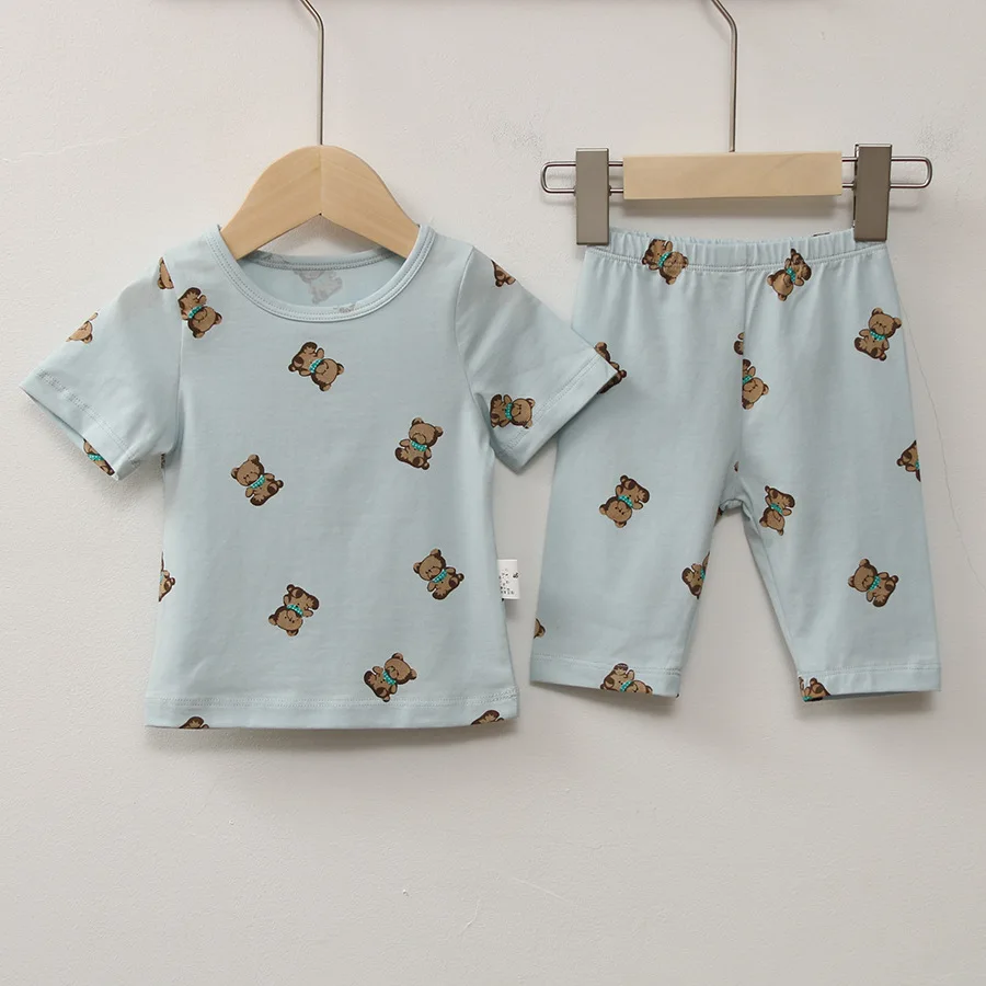 2025 Summer Cotton Children's Sets Kids Home Wear Clothing Korean Summer Baby Pajamas Set Baby Air Conditioning Clothing