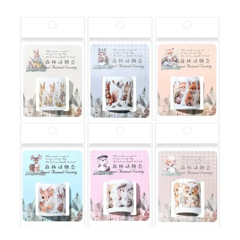 1 ม้วน 45 ชิ้นคู่มือวัสดุสติกเกอร์เทปป่า Zoological Society สัตว์กาวอุปกรณ์เทปสมุดภาพตัด 140*100 มิลลิเมตร