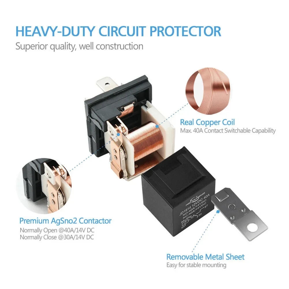 5Pcs Waterproof Automotive Relay 12V 24V 5Pin 40A Car Relay with Black Red Copper Terminal Auto Relay Socket SPDT Harness Cable