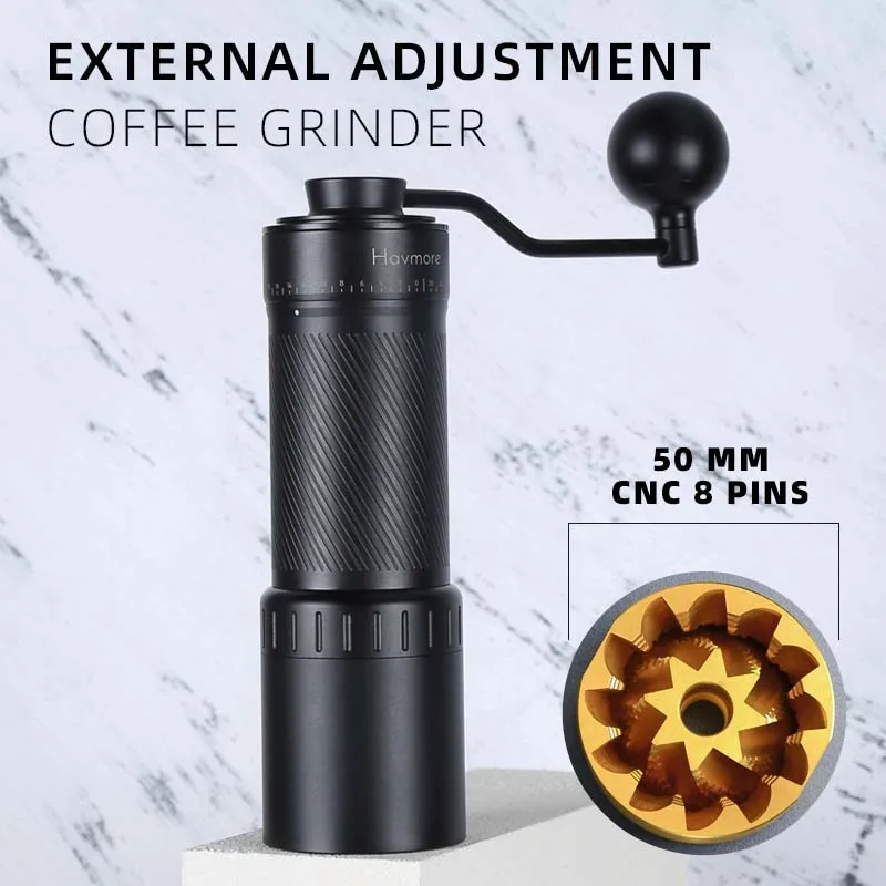 

Havmore Barista Espresso Portable EXTERNAL Adjustable 50MM Titanium Burr Manual Coffee Grinder Hand Coffee Bean Grinder