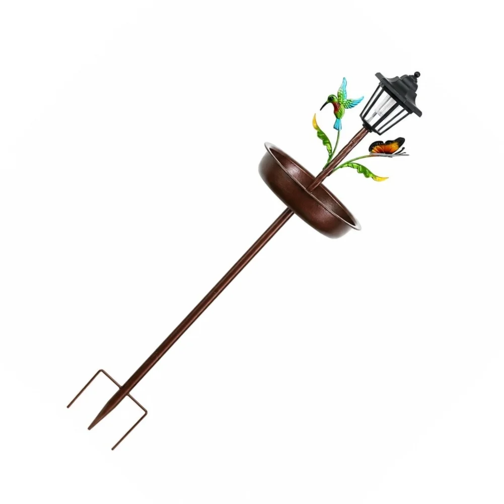 Solar Powered For Outdoor Bird Bath Stake with Lantern Glow and Sculpted Bird Accents for Landscape Decoration