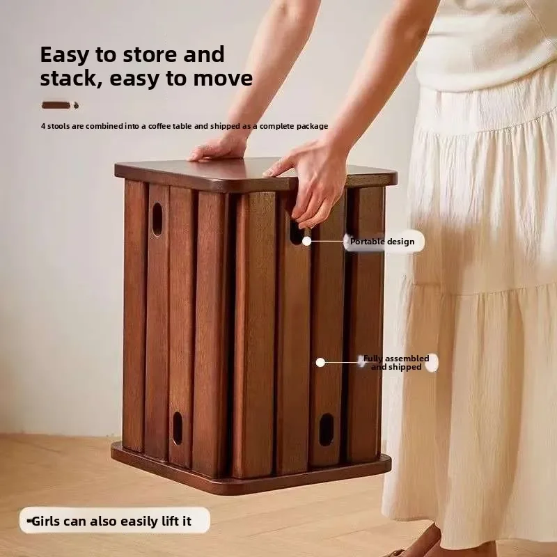 Solid Wood Stool Household Movable Round Stool Creative Stacking Stool Light Luxury Living Room Leisure Stools Home Coffee Table