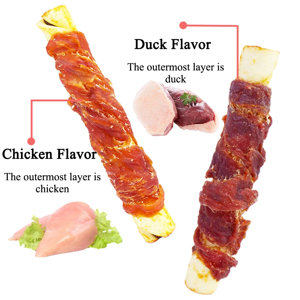 جلد البقر الملفوف في حشوة لحم البقر والدجاج يعامل الكلاب للكلاب المتوسطة والكبيرة - مصنوع من جلد البقر - بروتين عالي #4