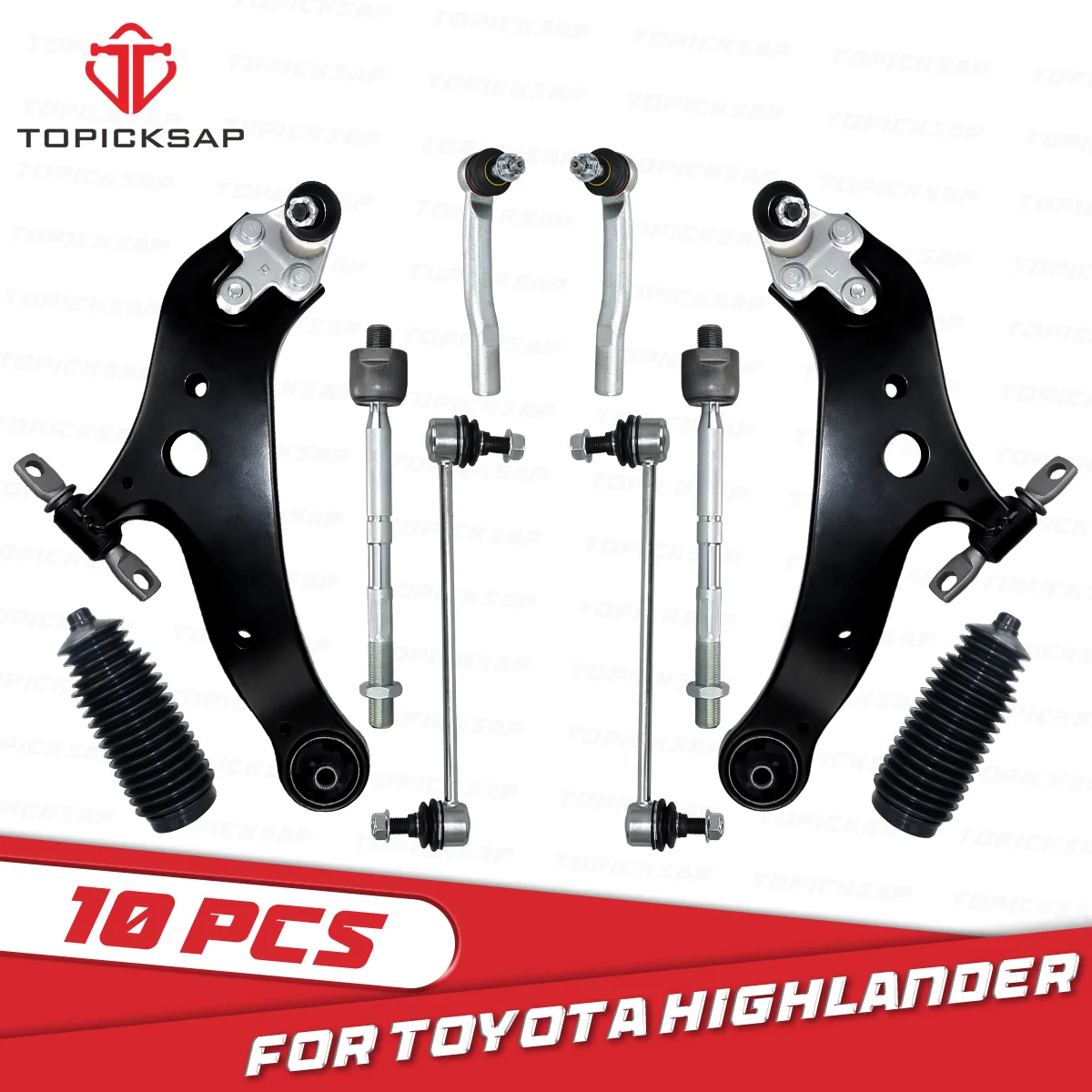 TOPICKSAP Front Lower Control Arm Kit Boots Ball Joint Tie Rod Kits for Toyota Highlander Venza Lexus RX350 RX450H 2008 - 2018