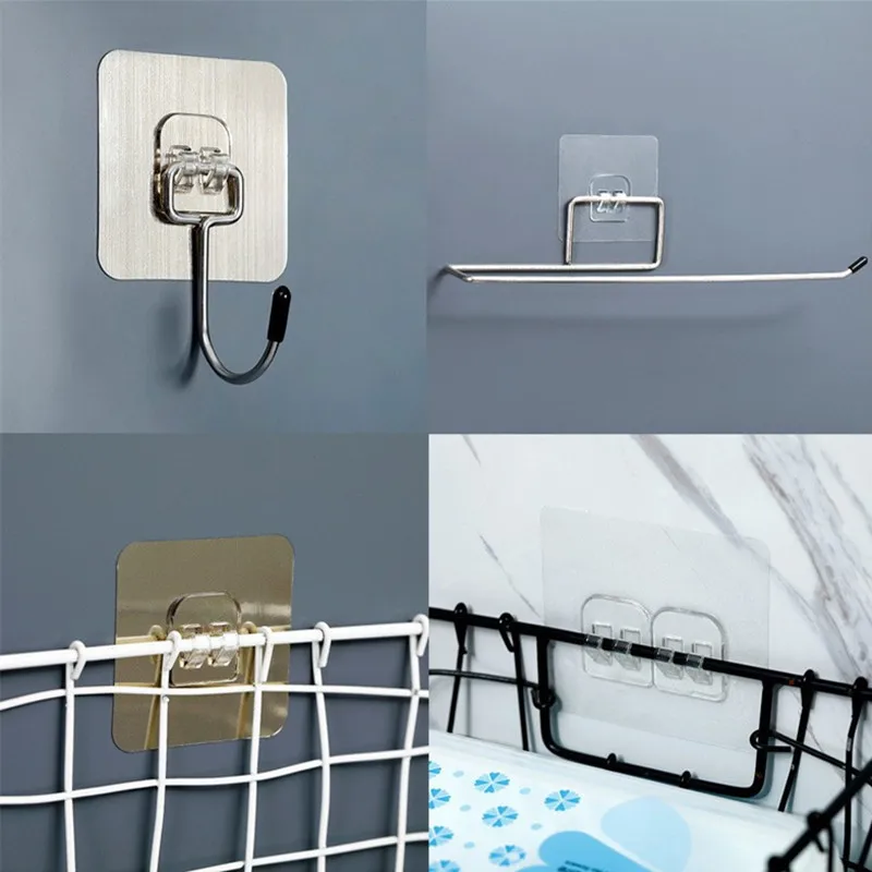 Strong Traceless Iron Storage Rack Hook No Punching Waterproof Traceless Adhesive Kitchen Bathroom Wall Mounted Claw Buckle
