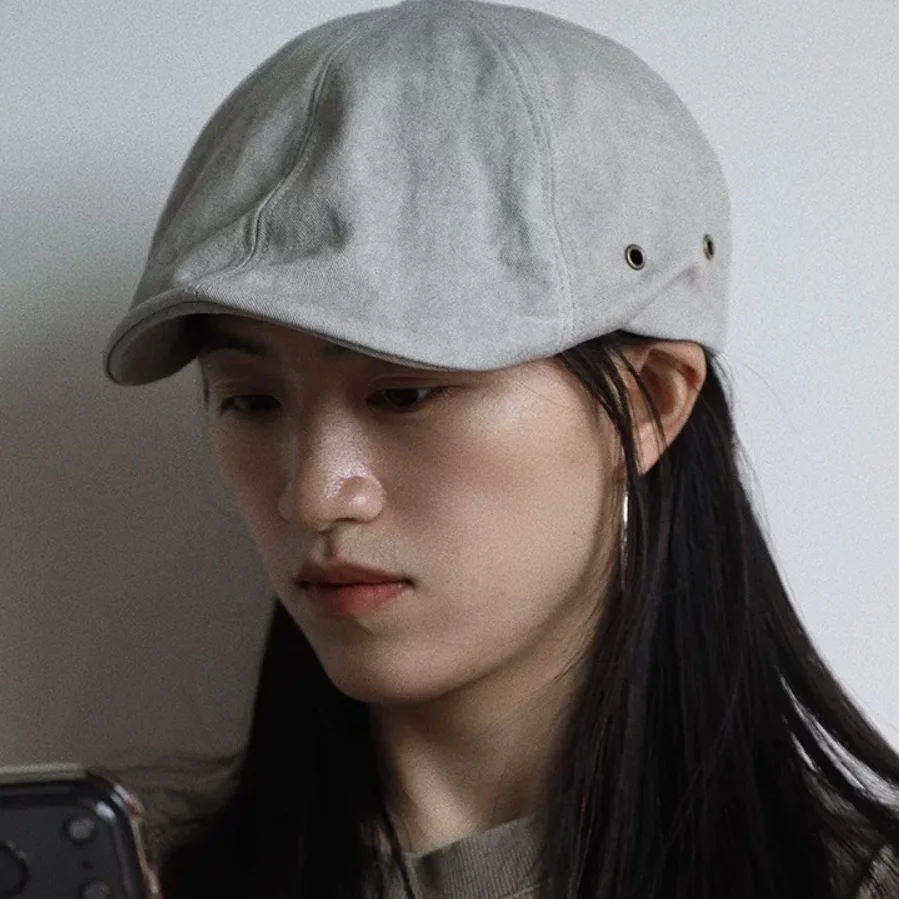 Vintage Washed Pure Cotton Solid Color Newsboy Cap for Women Casual Outdoor Hat Adjustable Breathable Baker Boy Painter Cap