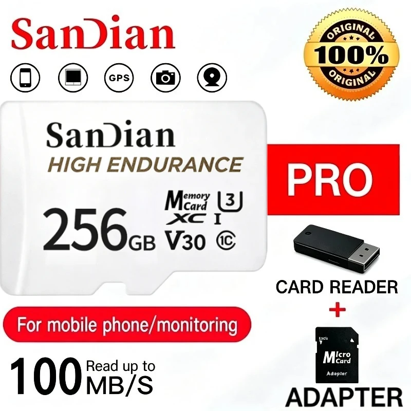 Carte mémoire micro TF SD haute vitesse V30 U3 C10 professionnelle pour caméra embarquée ou surveillance domestique 128 Go