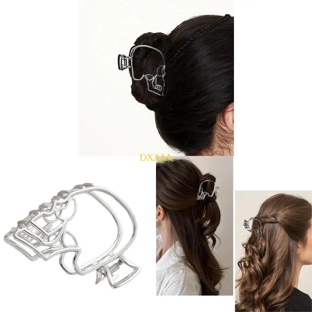 DXAA Gothic Openwork Skull Hair Clip Metal Headwear Barrettes For Women Men