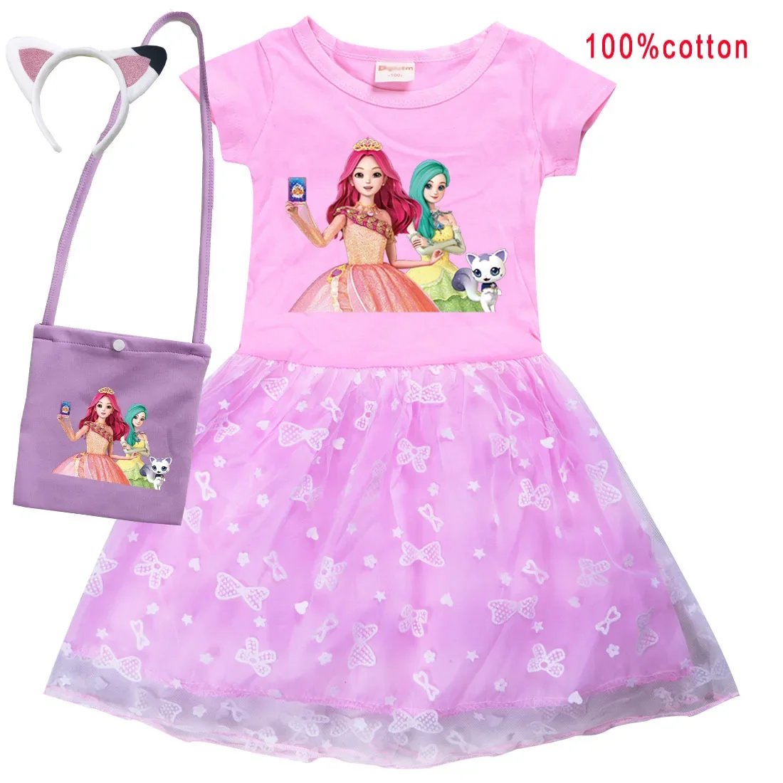 Korean Secret Jouju Dress Kids Short Sleeve Summer Casual Dresses Baby Girls Elegant Princess Vestidos Children Cartoon Clothes