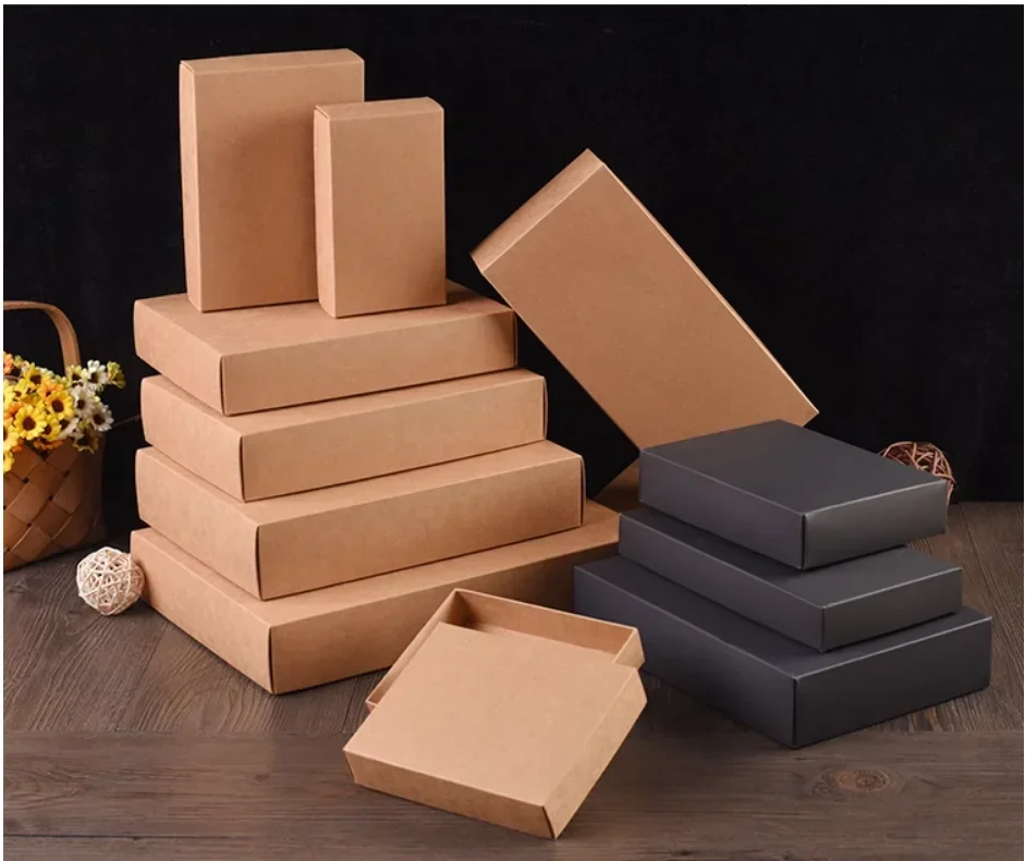 10pcs Kraft Paper Cardboard Case with Top and Bottom Covers Clothes Socks Storage Carton Multiple Sizes of Thickened Gift Box