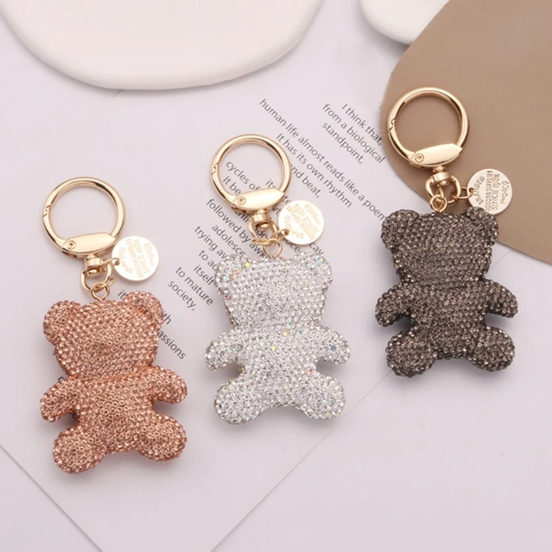 Cartoon Bear Keychain Charm-Rhinestone Bear Keyring Pendant Car Keys Hanging Ornament Phone Jewelry Accessories