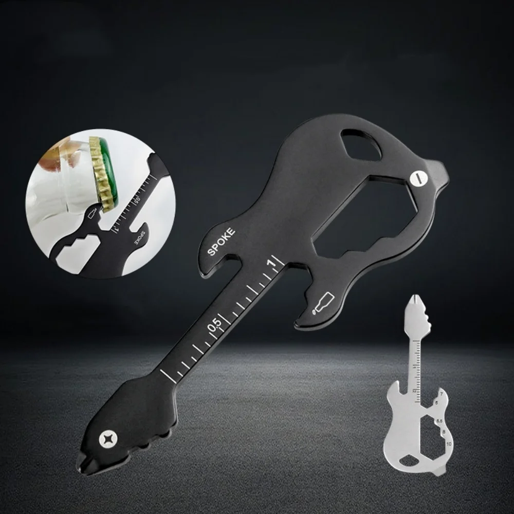 في الهواء الطلق الغيتار شكل فتاحة المفاتيح متعددة الأغراض التخييم حاكم وجع بقاء البيرة فتاحة الزجاجات أداة قياس الطوارئ #5