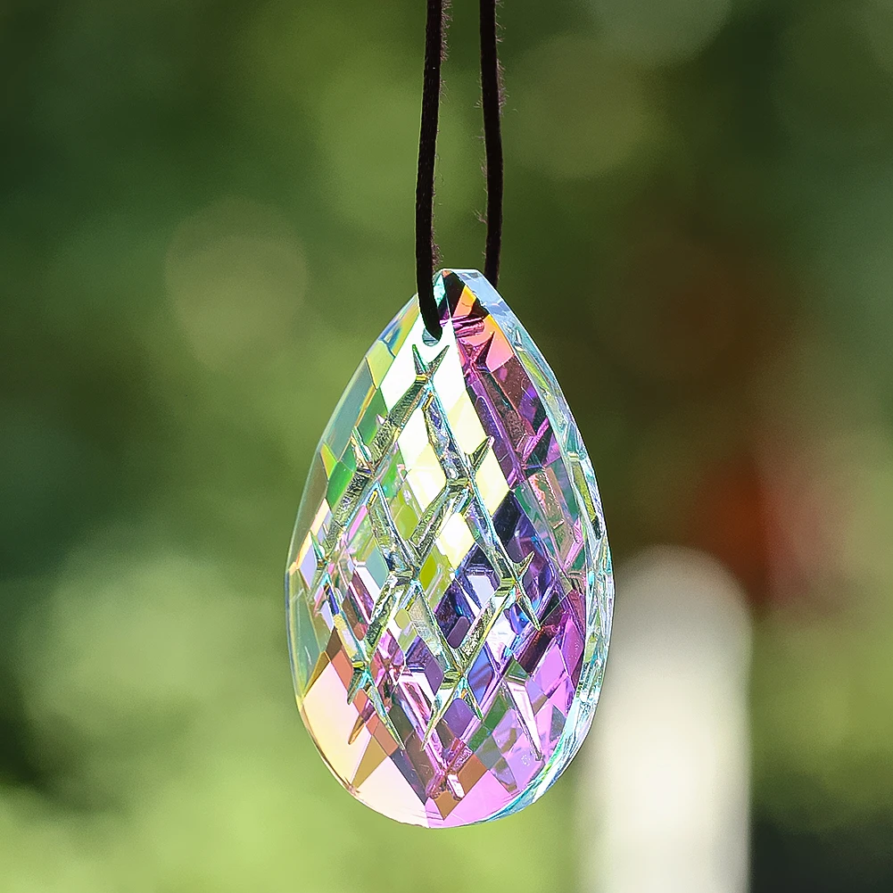 1pc 50mm AB Colorful Crystal Grid Water Drop Pendant Garden Suncatcher Light Collection Glass Prism Artwork Chandelier Accessory