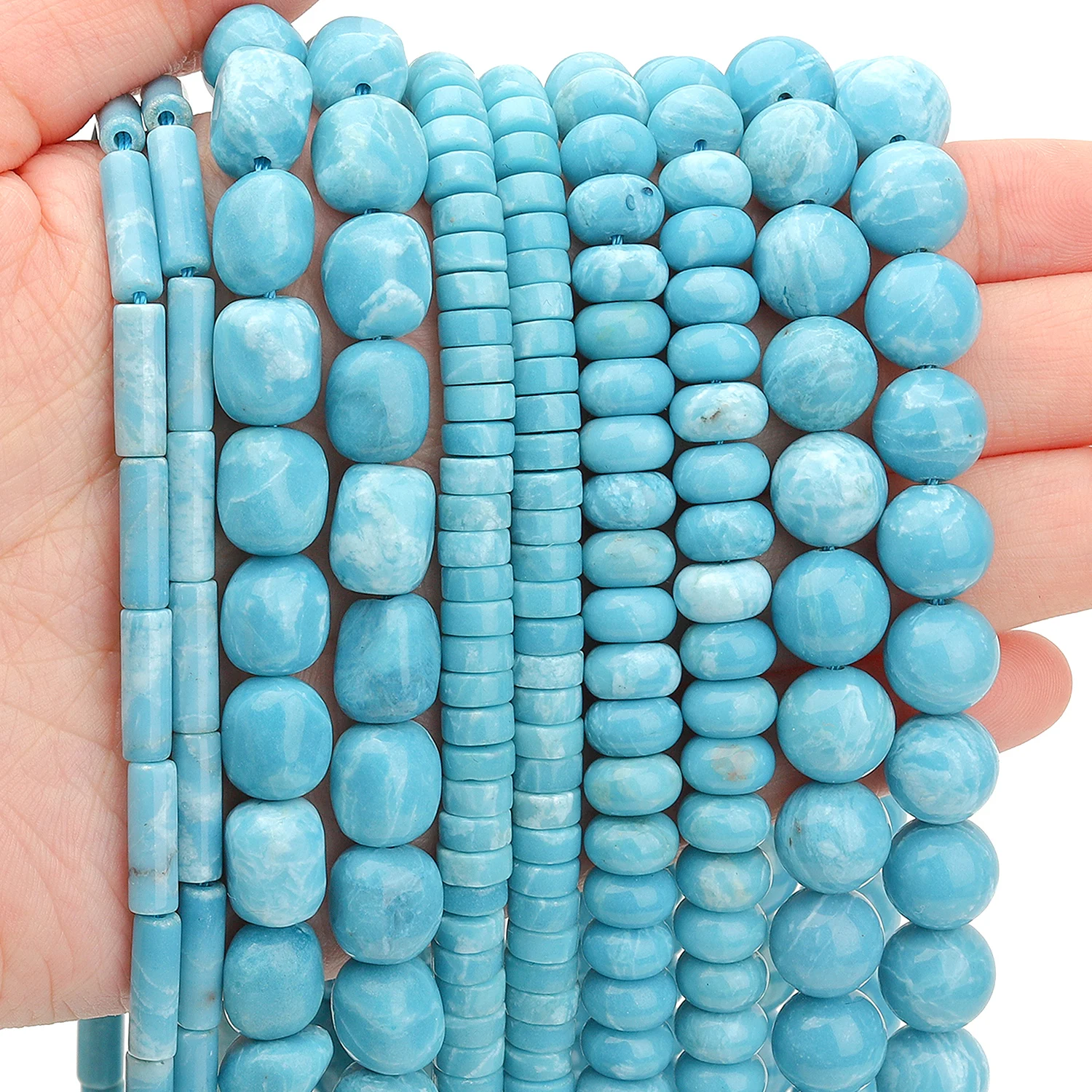 AAA Natürliche Larimar Stein Perlen Runde Rohr Abacus Rohr Flache Runde Geometrische Form Lose Perlen für Schmuck Machen Diy Zubehör