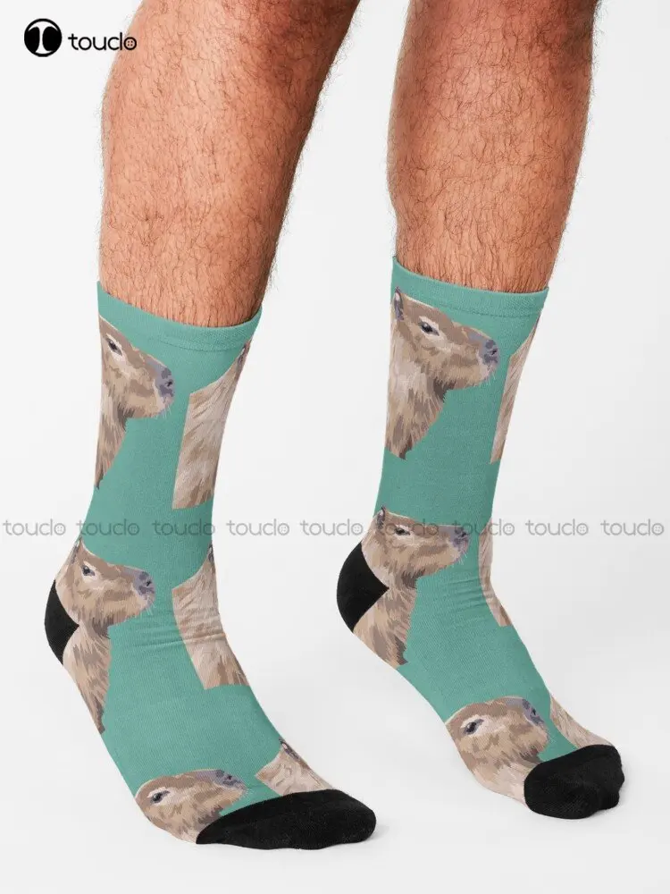 Capybara Portrait Socks Mens White Socks Personalized Custom Unisex Adult Teen Youth Socks 360° Digital Print Custom Gift