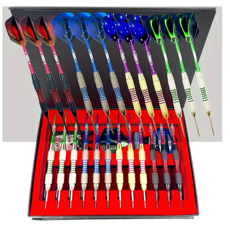 

New 12 professional metal dart anti slip aluminum dart shaft dart steel tip set with anti slip dart shaft sharpener and gift box