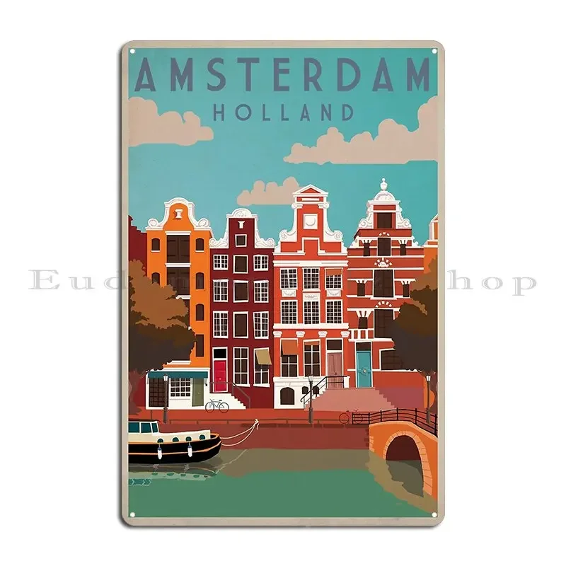 Amsterdam Holland Travel Poster Metal Plaque Poster Printing Cinema Wall Vintage Garage Tin Sign Poster