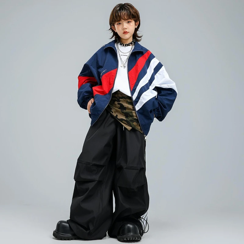 

Костюмы для уличных танцев для мальчиков: модные куртки, черные брюки, комплекты с длинными рукавами, стильные наряды для групповых выступлений, современная джазовая одежда для сцены.