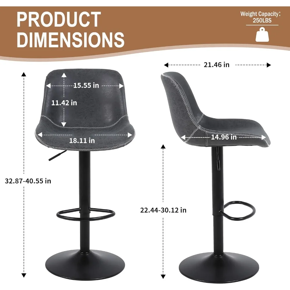 Verstellbare drehbare Barhocker mit Rückenstütze, moderne Stühle in Thekenhöhe, armlose Kücheninsel-Sitzoptionen aus Leder