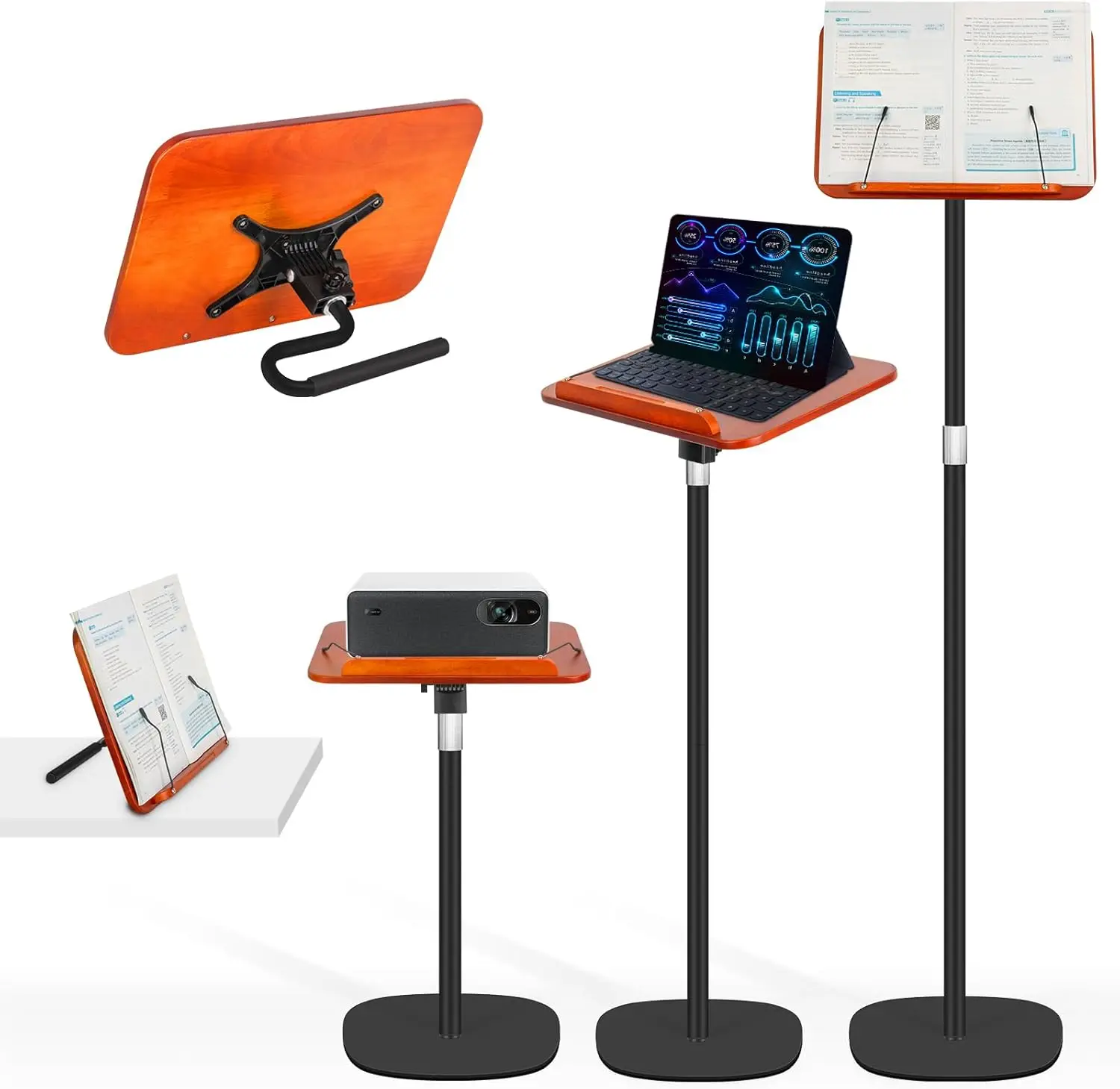 

2-in-1 Floor Book Stand, Adjustable 19-51 in, Sturdy, Foldable, with Page Clips, for Reading, Laptop, Cookbooks, Black