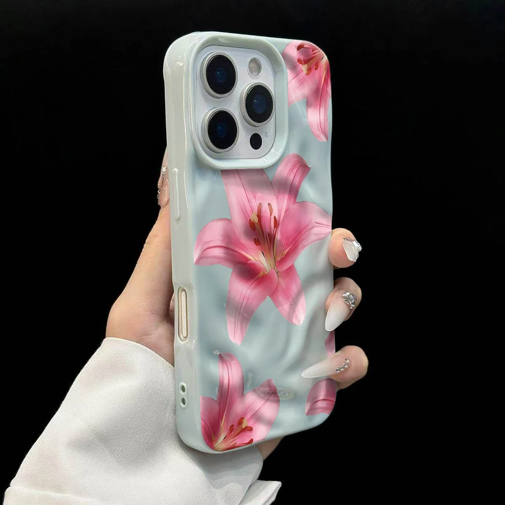 Luxuriöse Romantische Lilien-Blumen-Handyhülle für iPhone 17 16 15 14 13 12 11 Pro Max 14 Plus 17 Air Falten-Wellen Weiche Silikonhülle – Detail 10