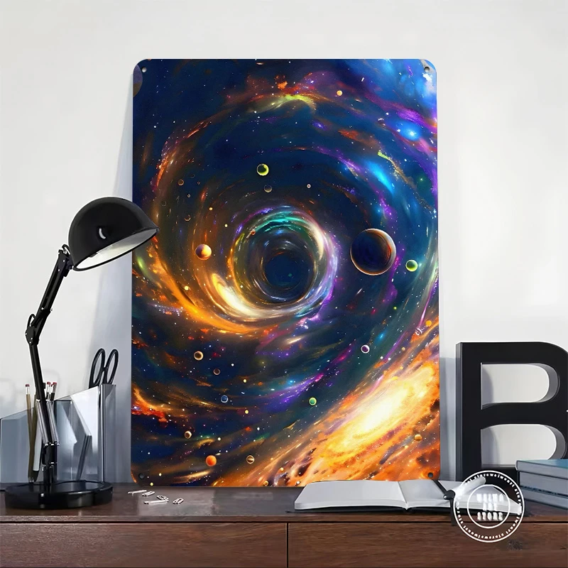 Cosmic Black Hole and Planets Poster Customized Vintage Metal Signs Wall Art Retro Tin Plaque for Interior Accessories Wand Deko