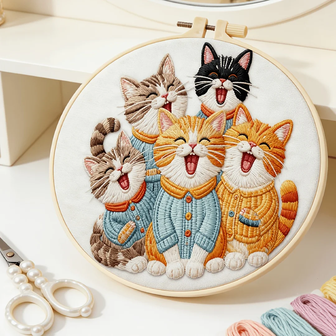 Komplettes DIY-Stickerei-Starter-Set mit bedrucktem Muster, Stoff, Farbigen Fäden, Nadeln, rundem Stickrahmen, Handarbeits-Nadelpunkt-Set für Erwachsene