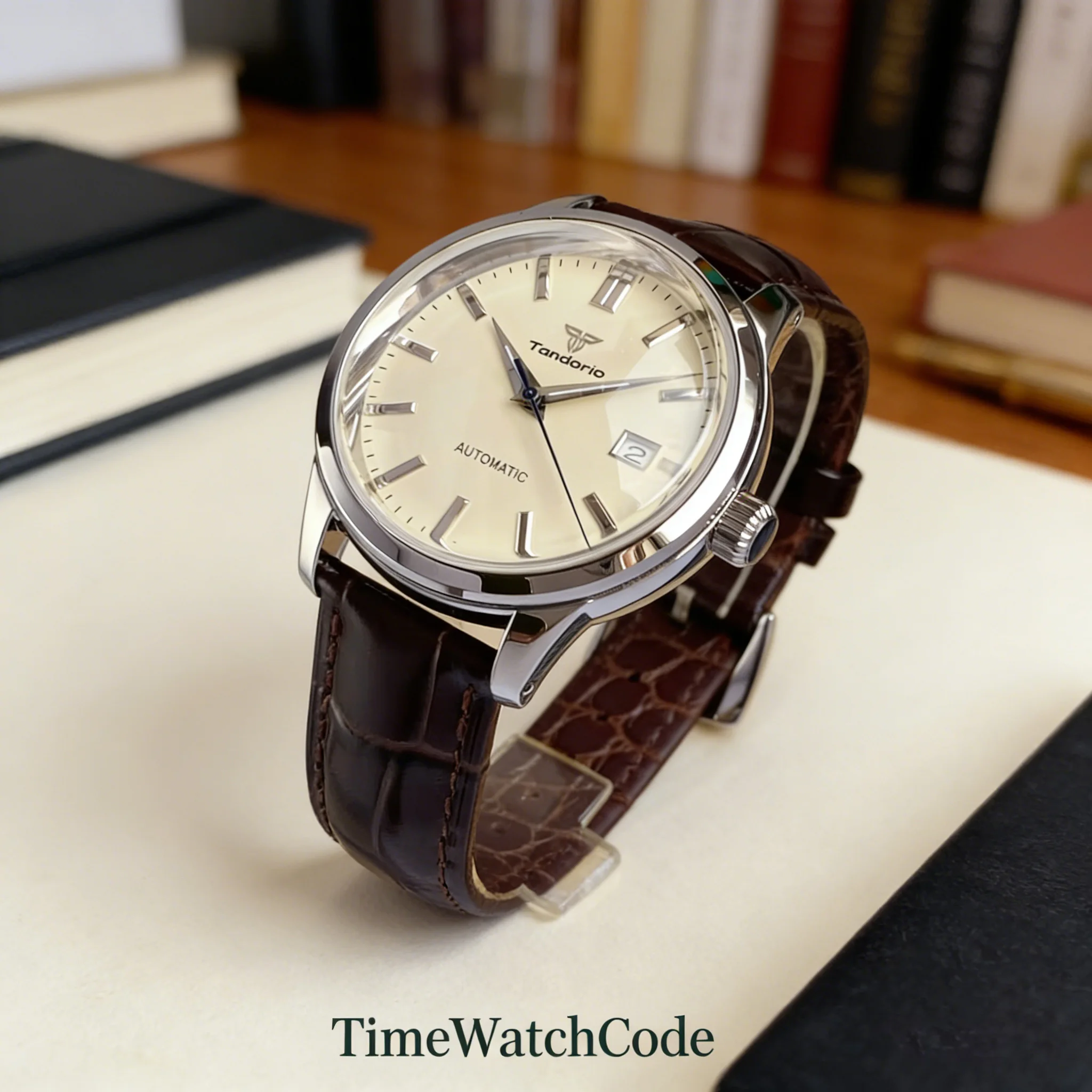 Tandorio Automatikuhr für Herren NH35AA Uhrwerk 10ATM Wasserdicht 40mm Doppelt Gewölbtes Saphirglas Rosa Zifferblatt mit Datumsanzeige