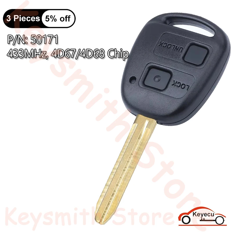 

KEYECU 2 кнопки 433 МГц 4D67 4D68 чип для Toyota Prado 120 RAV4 Kluger Previa FJ Cruiser Land Cruiser автоматический дистанционный брелок 50171