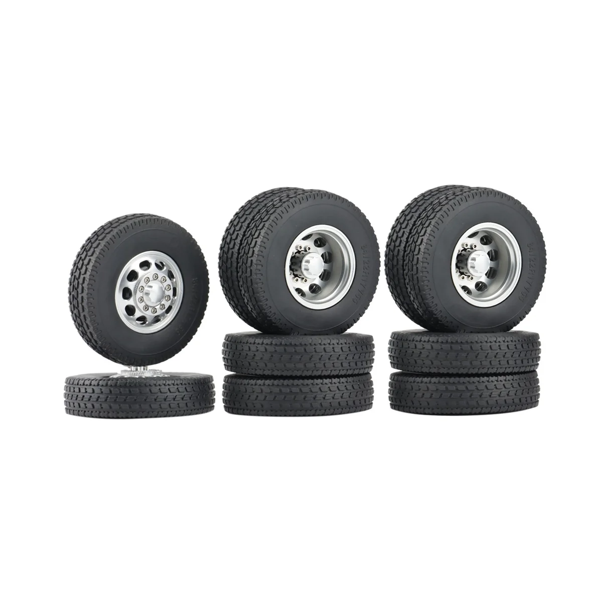 

6PCS Metal Front & Rear Wheel Hub Rubber Tire Wheel Tyres Complete Set for 1/14 Tamiya RC Trailer Tractor Truck Car A