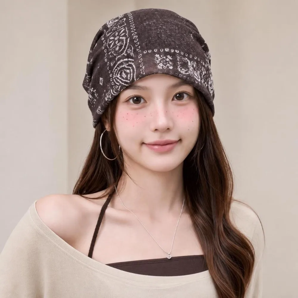 Bohemian Style Baggy Cap Large Head Circumference Keep Warm Stacked Hat Polyester Ethnic Style Beanies Cap for Women and Girl
