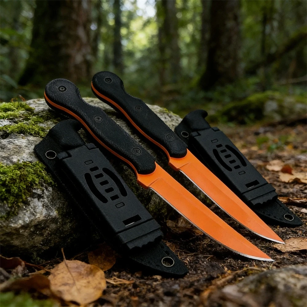 

Нож с фиксированным клинком 7Cr13MoV, оранжевое лезвие, прочная рукоять G10, для охоты, джунглей, EDC, с ножнами