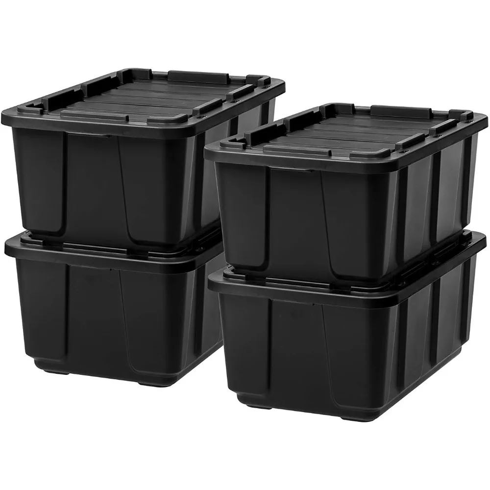 

IRIS USA 27 Gallon Large Heavy-Duty Storage Plastic Tote, 4 Pack, Rugged Garage Organizer Container with Durable Snap Lid