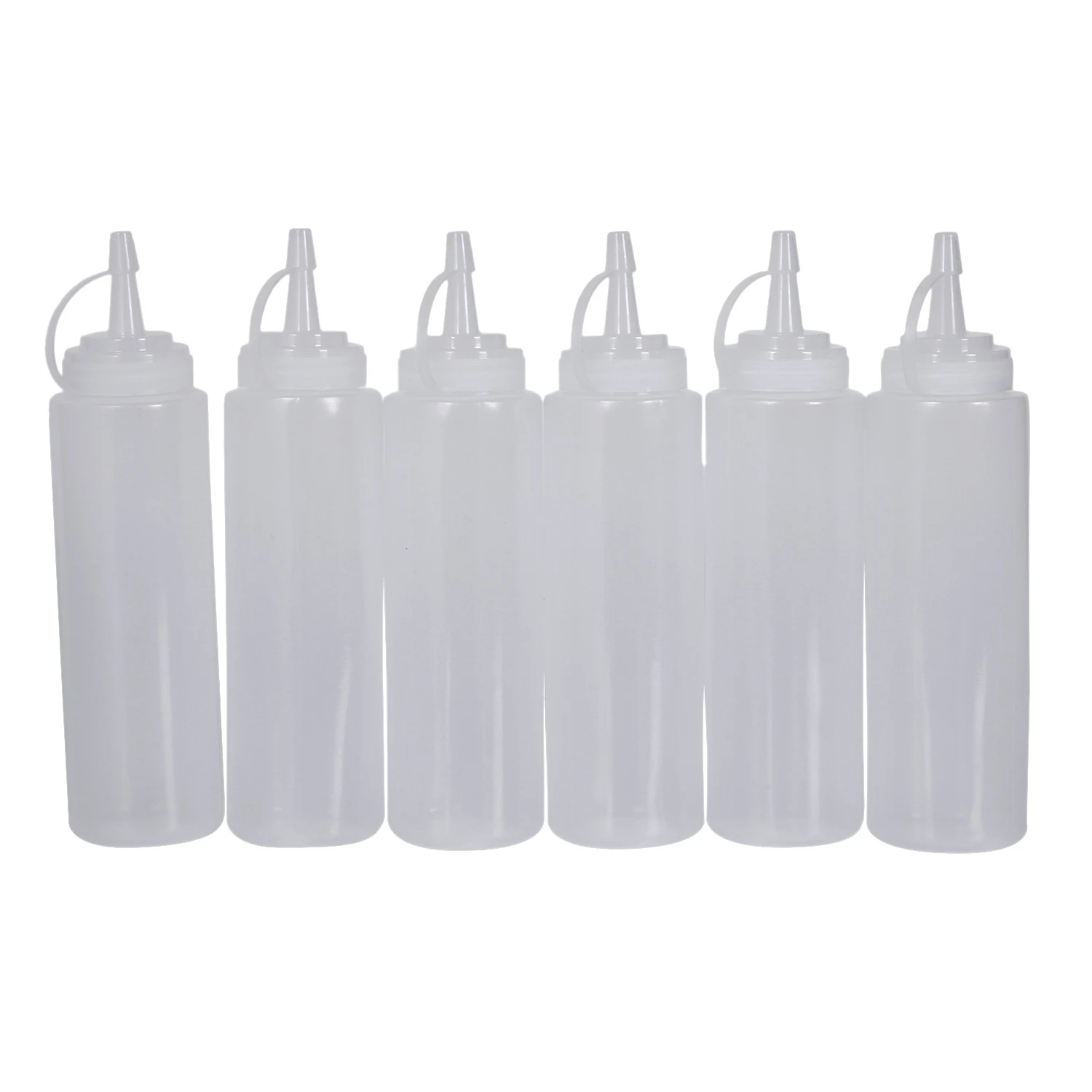 6X Clear White Plastic Squeeze Sauce Ketchup Cruet Oil Bottles 8oZ