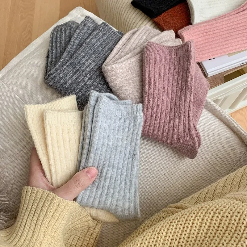 2025 New Winter Cashmere Wool Women Socks  Casual japanese fashion Solid Color Thicker Long Sock Girls Thermal Warm Crew Sock image 3
