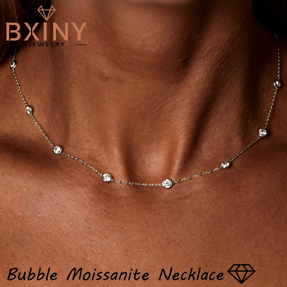 

BXINY 3mm Bubble Moissanite Choker Chain Necklace 925 Sterling Silver Bezel Diamond Collar for Women Party Fine Jewelry Gift GRA