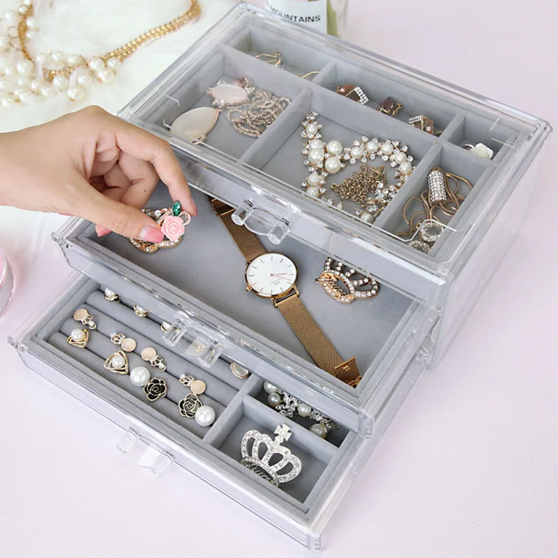 

Acrylic Jewelry Organizer Acrylic Jewelry Box Jewelry Velvet Storage Box Earring Bracelet Necklace Pendant Rings Display Box