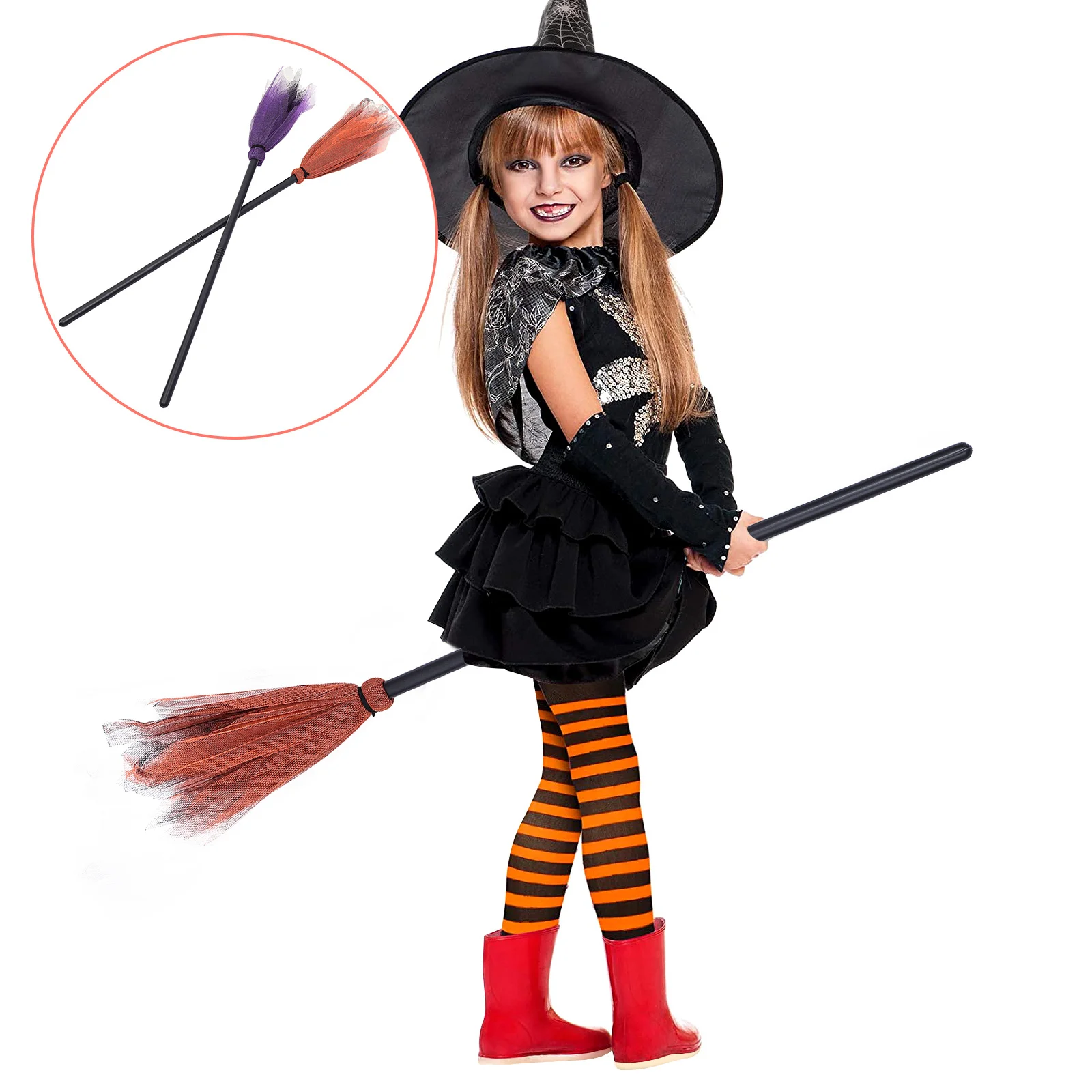 2 stks Voor Halloween Bezem Prop Party Decoratie Kids Bezem Heks Halloween Heks Bezem Decor Spookhuis Podium Achtergrond