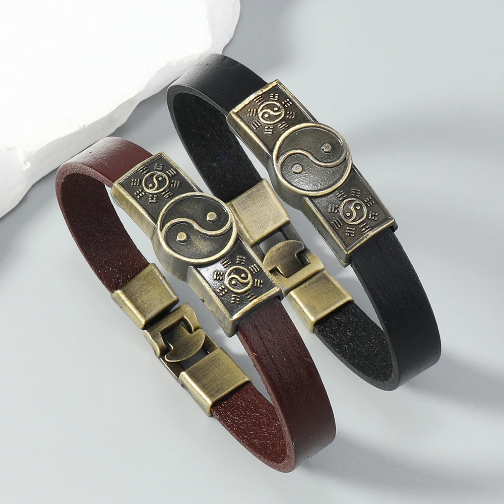 1 piece Tai Chi Ying Yang Accessories Leather bangle men Jewelry