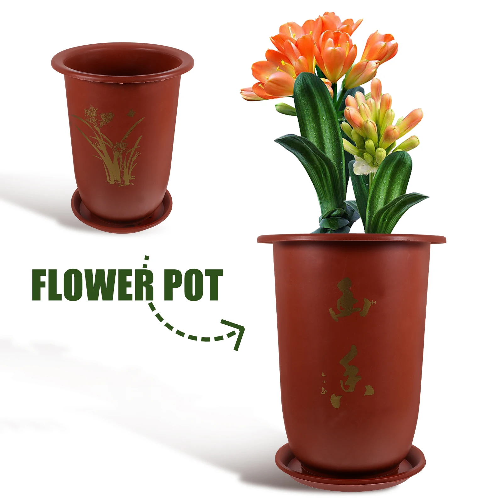 

2pcs Orchid Plant Pots Resin Flower Nursery Containers Indoor Outdoor Succulents Garden Balcony Pot With Saucer Drainage