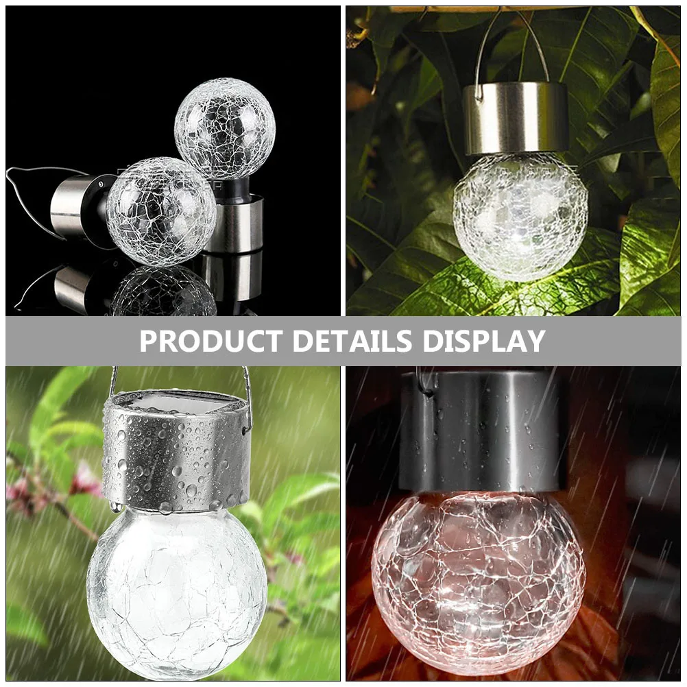 

8pcs Solar Powered Hanging Crack Ball Lamp Stainless Steel Glass Outdoor Decorative Light Garden Yard Pathway Pool Party Wedding
